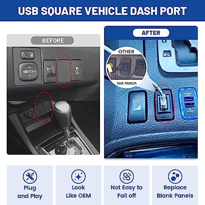 Anina 1.57"x0.87" USB Port Car Charger for Toyota, Male to Female USB Power Socket Adapter, Panel Flush Mount Extension Cable for Tacoma FJ Cruiser Highlander, Square Vehicle Dash Port for IOS Android