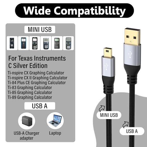 Mini USB Cable 6 FT, USB 2.0 A to Mini B Charging Cord Compatible with GoPro Hero 3+, PS3 Controller, MP3 Player, Dash Cam, Garmin Nuvi GPS, Camera, Blue Yeti, GPS Receiver, Snowball iCE Mic, TI-84 - size: 6FT