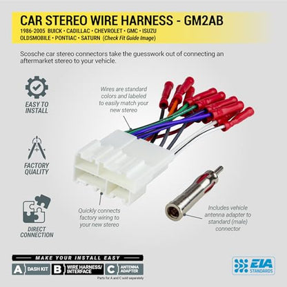 Scosche GM2AB Car Radio Wiring Harness and Antenna Adapter Compatible with Select 1986-05 GM, Buick, Cadillac, Chevy, GMC, Oldsmobile, Pontiac, Saturn Vehicles - Aftermarket Stereo Receiver Wire Kit - style: Wire Harness & Adapter Bundle