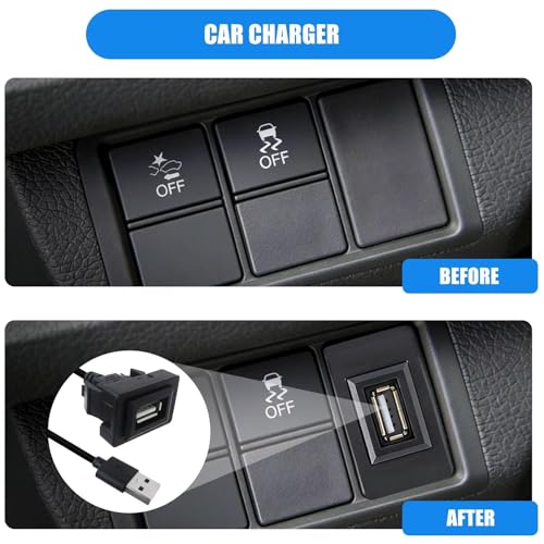 Advanced USB Port Car Charger for Toyota - Male to Female USB Power Socket Adapter, 34x23mm Flush Mount