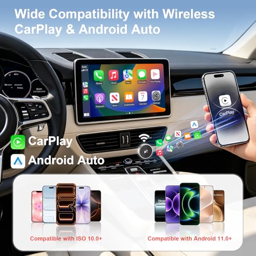 2-in-1 Wireless CarPlay Adapter for iPhone & Android Device, CarPlay Dongle Convert Wired to Wireless, Bluetooth & Wi-Fi, Plug & Play, Zero Latency, Compatible with USB/USB-C (Black) - color: Black