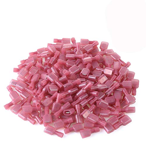 100 Pcs XHF Red Nylon Male Spade Connectors 22-16 AWG Quick Disconnect Wire Terminals Insulated Wire Crimp Connectors - size: Male Red 100PCS
