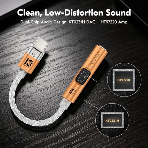 USB C to 3.5mm Audio Adapter with DAC for iPhone, Samsung & iPad - color: Orange