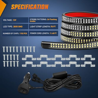 Nilight 2PCS 70 Inch Running Board LED Lights Strip Amber Green for Truck - color: Amber Green