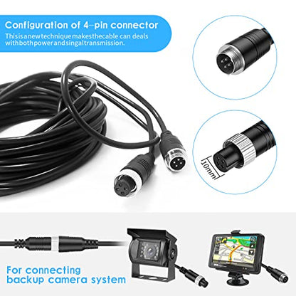 EKYLIN 65FT 20M Car Video Extension Cable 4Pin Aviation for CCTV Rearview Camera Truck Trailer Camper Bus Motorhome Vehicle Backup Monitor Waterproof Shockproof System - size: 65 ft