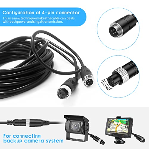 EKYLIN 32FT 10M Car Video 4-Pin Aviation Extension Cable for CCTV Rearview Camera Truck Trailer Camper Bus Vehicle Backup Monitor System Waterproof Shockproof - size: 32 ft