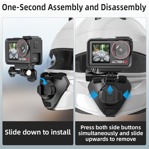 Slide-in Motorcycle Helmet Chin Strap Mount, Quick-Release Motorcycle Helmet Mount Compatible with Go Pro13/12/11/10/9, DJI Action 6/5 Pro/4, DJI Nano, Insta360 ONE R,AKASO/Campark/YI and More - style: Slide-in Motorcycle Helmet Chin Strap Mount