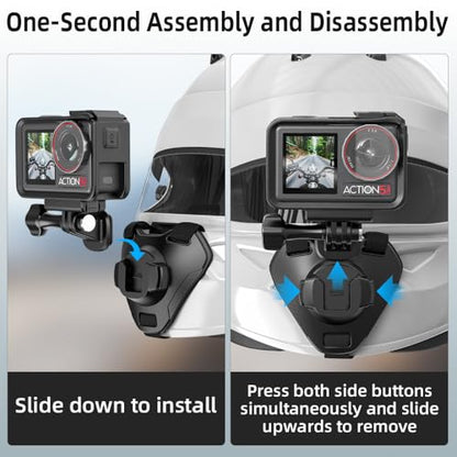Slide-in Motorcycle Helmet Chin Strap Mount, Quick-Release Motorcycle Helmet Mount Compatible with Go Pro13/12/11/10/9, DJI Action 6/5 Pro/4, DJI Nano, Insta360 ONE R,AKASO/Campark/YI and More - style: Slide-in Motorcycle Helmet Chin Strap Mount