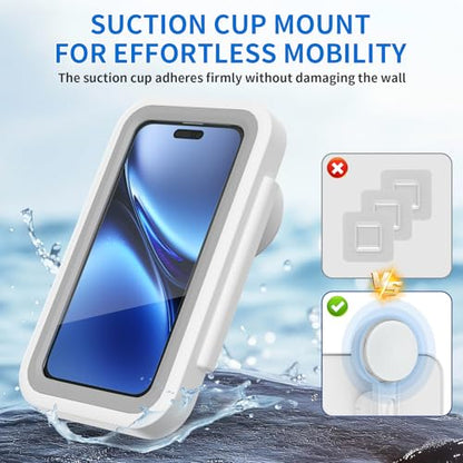 Shower Phone Holder Suction Waterproof-480 Rotation, High Sensitivity Suction Cup Mount for Easy Movement, Phone Stand Case Mount for Bathtub Kitchen Mirror Suitable for All 4-7 inch Phones.