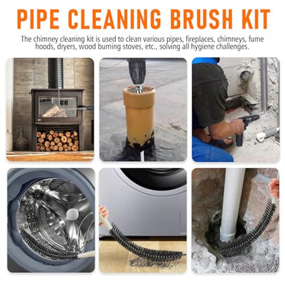 20Feet Chimney Sweep Kit,8 in Brush Head,Dryer Vent Cleaner Kit, Chimney Sweep&Chimney Cleaning Kit, Rotary Chimney Cleaning System for Flue/Fireplace/Sewage Pipe/Hood with 15 Nylon Flexible Rods - color: Large, size: 20FT