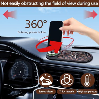 Huakaile Multifunctional Car Anti-Slip Mat with Rotatable Auto Phone Holder, Universal Car Dashboard Mat with Temporary Parking Number, Vehicle Mount Anti Skid Pad for Sunglasses Keys Gadgets (Brown)