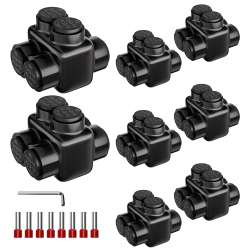 DaierTek Multitap Connector, 2-14 AWG Insulated Splice, 2 Ports Aluminum to Copper Wire Connectors with Ferrules and Allen Hex for Automotive Marine Car Wiring, Dual Entry 8 Pack - size: Dual Side 2-14 AWG-8PCS