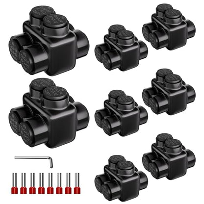 DaierTek Multitap Connector, 2-14 AWG Insulated Splice, 2 Ports Aluminum to Copper Wire Connectors with Ferrules and Allen Hex for Automotive Marine Car Wiring, Dual Entry 8 Pack - size: Dual Side 2-14 AWG-8PCS