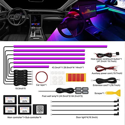Acrylic Interior Car LED Strip Light with Wireless APP, RGB 14 in 1 with 175 inches 593 LEDs Fiber Optic Ambient Lighting Kits, 16 Million Colors Sound Active Function Car Neon Lights - size: RGB Kit - 14 in 1