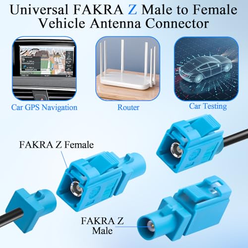 QIANRENON FAKRA Z Male to Female Vehicle RF Adapter Extender Universal FAKRA Plug to Socket Car Antenna Connector Converter Aqua Blue FAKRA Z, for GPS Satellite Broadcasting Vehicle Network,2Pcs