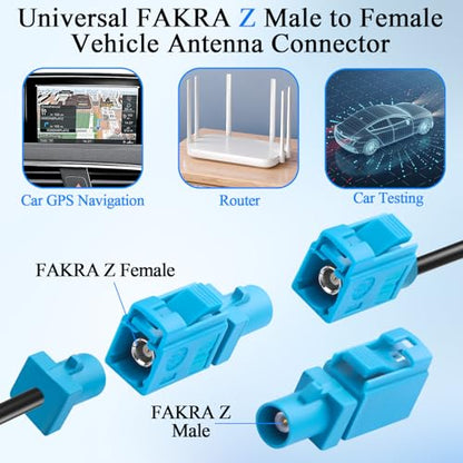 QIANRENON FAKRA Z Male to Female Vehicle RF Adapter Extender Universal FAKRA Plug to Socket Car Antenna Connector Converter Aqua Blue FAKRA Z, for GPS Satellite Broadcasting Vehicle Network,2Pcs