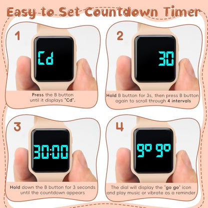 BEN NEVIS Potty Training Watch, Digital Toddler Watch with Countdown/Music/Alarm Clocks/Vibration Reminder and Waterproof, Remind Toddler to Go to The Toilet - color: 26-Apricot-HuDie