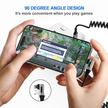 90 Degree Coiled Lightning Cable, 2 Pack iPhone Charger Cable for Apple Carplay [MFi Certified], USB Fast Charging Coiled Lightning Cable Right Angle Compatible with iPhone/iPad/iPod/Car