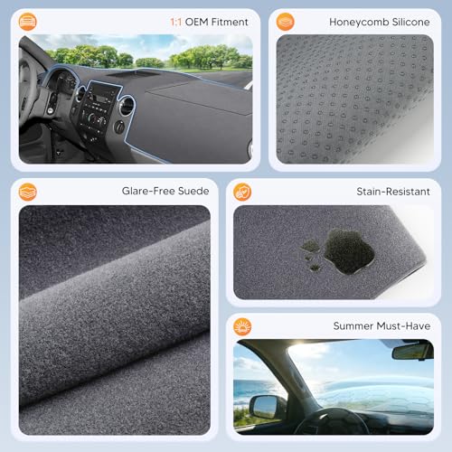 CARTIST Gray Dash Cover for 2004-2008 Ford F150/Lincoln Mark LT Accessories|Premium Anti-Glare UV Protection Non-Slip Silicone Dashboard Cover Mat - color: 4)04-08 F-150(Gray)