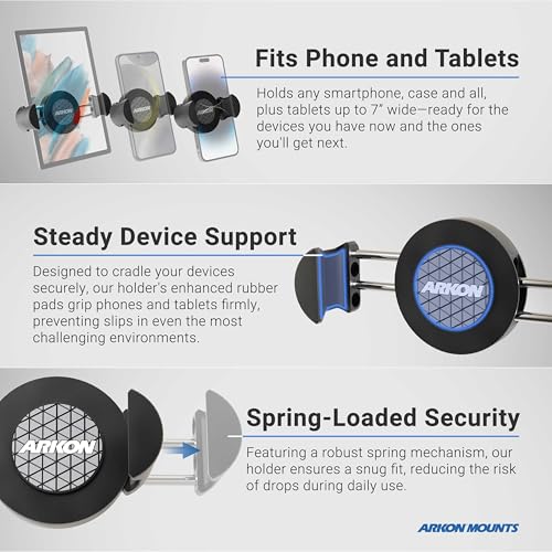 ARKON Mounts Heavy-Duty Car Headrest Phone Holder | for Entertaining Passengers | Holds Devices 5" Wide | Fully Adjustable 10" Arm | Solid Headrest Clamp | Compatible with iPhone, Samsung, and More