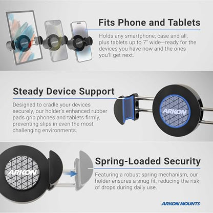 ARKON Mounts Heavy-Duty Car Headrest Phone Holder | for Entertaining Passengers | Holds Devices 5" Wide | Fully Adjustable 10" Arm | Solid Headrest Clamp | Compatible with iPhone, Samsung, and More