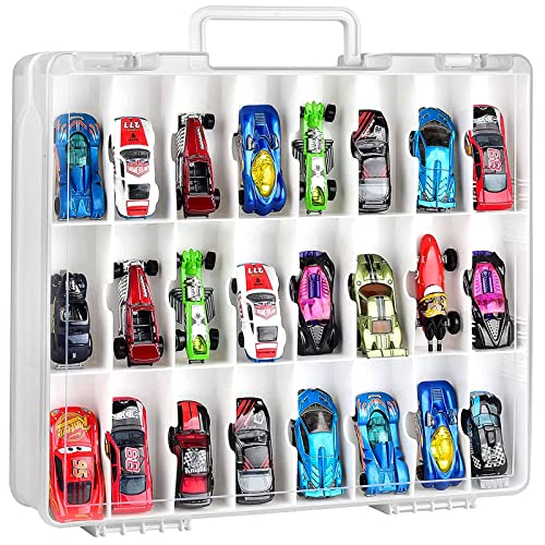 ALCYON 48-Compartment Toy Car Storage Case for Hot Wheels and for Matchbox - color: White