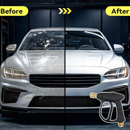 High-Pressure Car Washer Gun, 4350 PSI Max Power Vehicle Sprayer Gun with 1/4" Outlet Quick Connector & 5 Nozzles, M22-14 Thread Auto Washer Tool with Ergonomic Handle, Universal Fit - size: Gun with 5 Nozzles