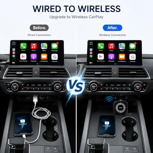 Wireless CarPlay Adapter 4 in 1, Wireless Android Auto Box with Airplay Mirror Link, Screen Mirroring, Plug & Play for Cars with Wired CarPlay/Android Auto