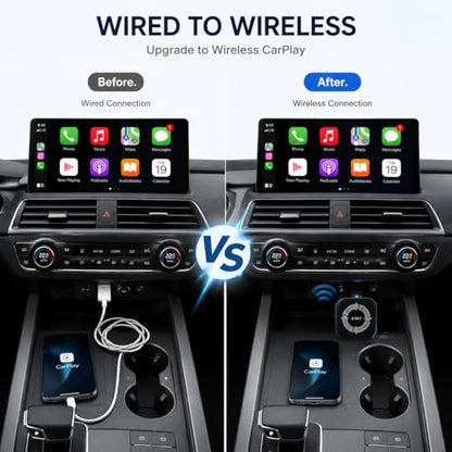 Wireless CarPlay Adapter 4 in 1, Wireless Android Auto Box with Airplay Mirror Link, Screen Mirroring, Plug & Play for Cars with Wired CarPlay/Android Auto