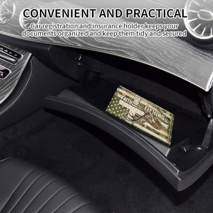 Car Registration and Insurance Card Holder Wallet, Deer Hunting Fishing Faith Vehicle Document Organizer for Glove Box, Auto License & ID Card Holder Case, Slim Multi-Slot Car Paper Organizer - color: Deer Hunting Fishing Faith