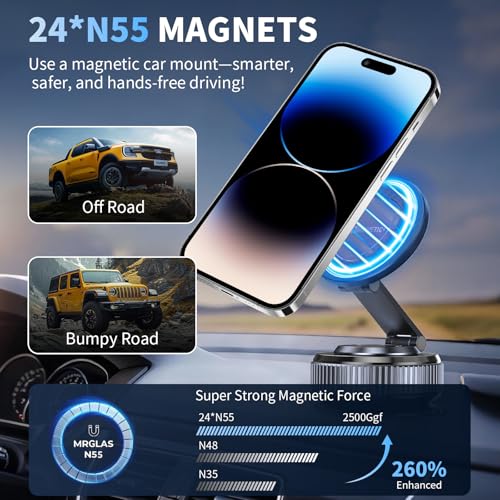 Car Phone Holder, 360°Adjustable Magnetic Phone Holder for Car,Super Magnetic Suction Cup Phone Mount,Phone Holders for Your Car for iPhone 17 Pro Max 16 15 14 13 12 Air Plus