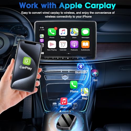 Wireless Carplay Adapter for Apple iPhone Converts Wired to Wireless Carplay Dongle Plug & Play Low Latency Car Play Adapter Mini Car Play Dongle for iOS 10+ Fit for Cars USB A/C (Dark Gray) - color: Dark Grey