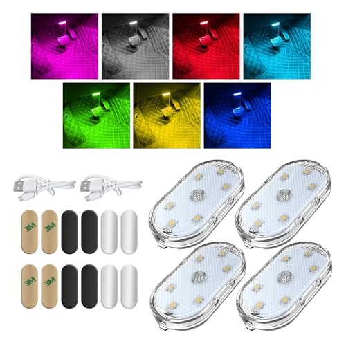 KVAEY 4 PCS Car LED Lights Interior Wireless, 7 Colors Magnetic Auto Ambient Light with 6 Bright LED Lamp Beads, Portable USB Rechargeable Vehicle Interior Led Night Light (Colorful, Magnetic, 4pcs) - color: Colorful, Magnetic, size: 4pcs