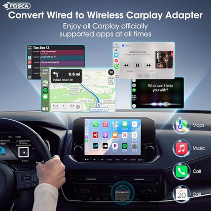 Wireless Carplay Adapter for iPhone, Convert Wired to Apple Carplay Wireless Adapter, Mini Size with Bluetooth 5.3 WiFi 5.8 GHz, Plug and Play, Connection Stable No Delay - color: Black