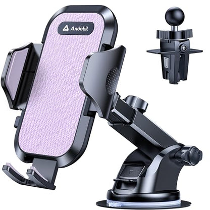 andobil Car Phone Holder, 2026 Military-Grade 89bs Strongest Suction Phone Holders for Your Car Dashboard/Windshield/Vent Easy Clamp Cellphone Holder Truck Stand for iPhone 17 16 15 Pro Max, Purple - color: Purple