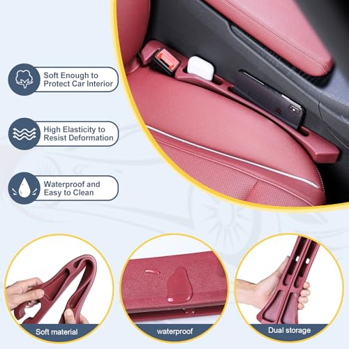 Car Seat Gap Filler 2 Pack，Seat Gap Filler Between Seat and Console,No Drop Gap Filler with Storage,Universal Fit Car Gap Filler for Car SUV Truck Auto Accessories（Wine Red） - color: Wine Red