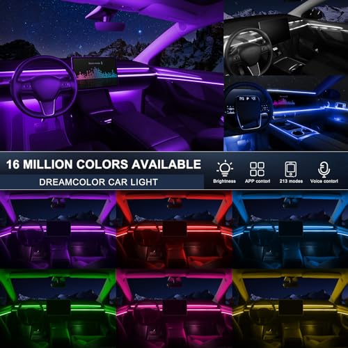 Acrylic Interior Car LED Strip Light with Wireless APP, RGB 10 in 1 with 175 inches 593 LEDs Fiber Optic Ambient Lighting Kits, 16 Million Colors Sound Active Function Car Neon Lights - size: RGB Kit - 10 in 1