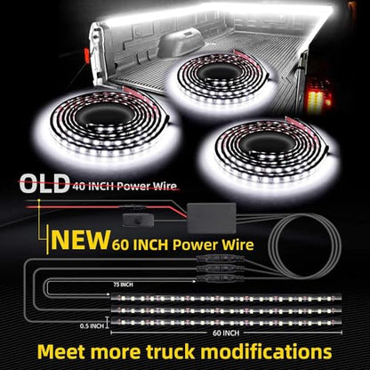 LED Truck Bed Light Kit 3PCS 60inch, Flexible Strip with Switch - color: White 3PCS