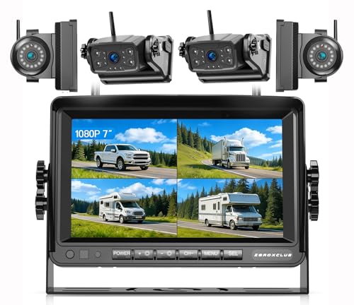 ZEROXCLUB Magnetic Wireless Backup Camera: 7" HD 1080P DVR Monitor with 2 Rear View, 2 Side View Cameras, IR Night Vision, Portable Rechargeable Camera for RV/Trailer/5 Wheels/Camper BC704 - size: 7" 4-Cam