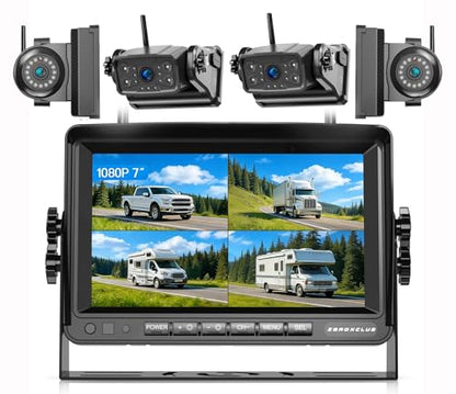 ZEROXCLUB Magnetic Wireless Backup Camera: 7" HD 1080P DVR Monitor with 2 Rear View, 2 Side View Cameras, IR Night Vision, Portable Rechargeable Camera for RV/Trailer/5 Wheels/Camper BC704 - size: 7" 4-Cam