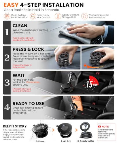 Magnetic Car Phone Holder for Dashboard, MagSafe Car Mount, Nano Gel Suction Car Phone Mount, Foldable Automotive Dashboard Phone Holder, 360° Rotatable for iPhone 17 16 15 14 13 12 Series - color: Black