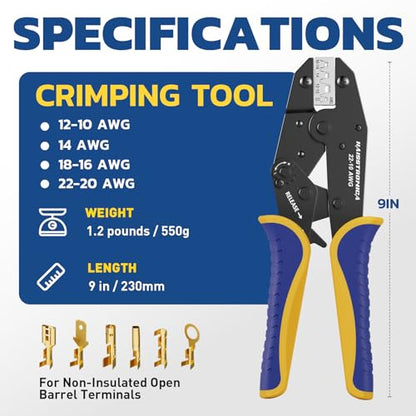 haisstronica Crimping Tool for Open Barrel Terminals, AWG 22-10, HS-5327