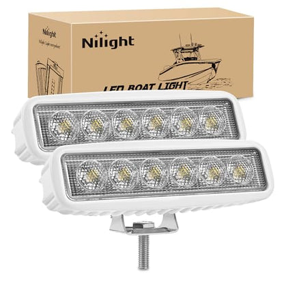 Nilight Marine Led Light Bar 2PCS 18w White 150° Flood Beams Ponton Boat Deck Dock Lights IP67 Waterproof for Night Fishing T-top Stern Yacht Kayak Port Sailboat - color: White Lights White House