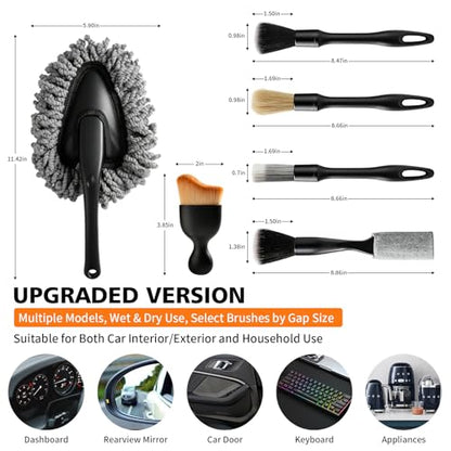 Car Detailing Brush Kit Interior & Exterior Cleaner, Ultra Soft Boars Hair Car Interior Detailing Brushes, 6 Different Detailing Brushes for Auto Detailing, Dashboard, Vents, Wheels and Tires