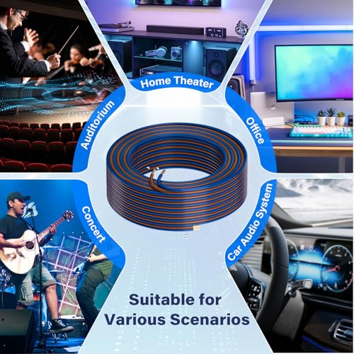 HiFind 14/2 Gauge AWG Car Audio Speaker Wire Cable 25 Ft, Professional Shielded OFC Zipper Wire, Transparent Soft PVC for Automotive Stereo HiFi Home Theater System, Subwoofer, Blue+ Brown - size: 25FT, style: 14 AWG