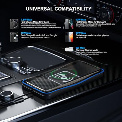 15W Fast Non-Slip Wireless Car Charger Pad with Adapter Type C - size: 7"L x 3.7"W - 39.4" Type C