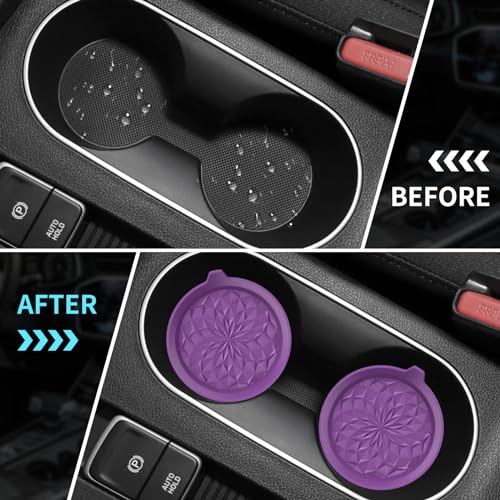 ME.FAN Car Cup Coasters [4 Pack] Silicone Cars Coasters - Universal Non-Slip Recessed Interior Accessories - Cup Holder Inserts Deep Purple - color: 4pack-deep Purple