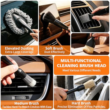 Car Detailing Brush Kit Interior & Exterior Cleaner, Ultra Soft Boars Hair Car Interior Detailing Brushes, 6 Different Detailing Brushes for Auto Detailing, Dashboard, Vents, Wheels and Tires
