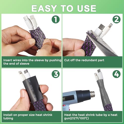 132 ft Expandable Braided Cable Sleeve Wire Loom PET Wiring Sleeving, Mesh Automotive Split Sheathing Wrap Management Heat Shrink for Audio and Other Home Device (1/2 in, 1/4 in, 3/8 in,3/4 in,Purple) - color: Purple