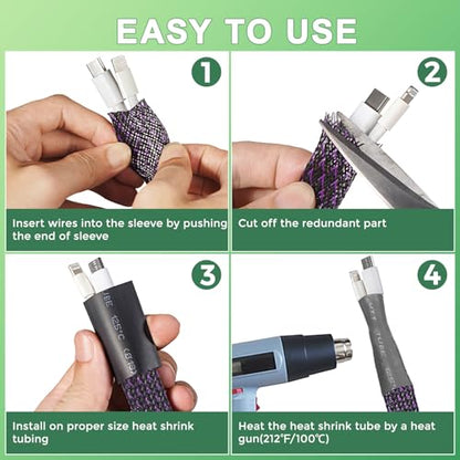 132 ft Expandable Braided Cable Sleeve Wire Loom PET Wiring Sleeving, Mesh Automotive Split Sheathing Wrap Management Heat Shrink for Audio and Other Home Device (1/2 in, 1/4 in, 3/8 in,3/4 in,Purple) - color: Purple